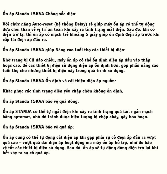 Công dụng của ổn áp Standa 15KVA 