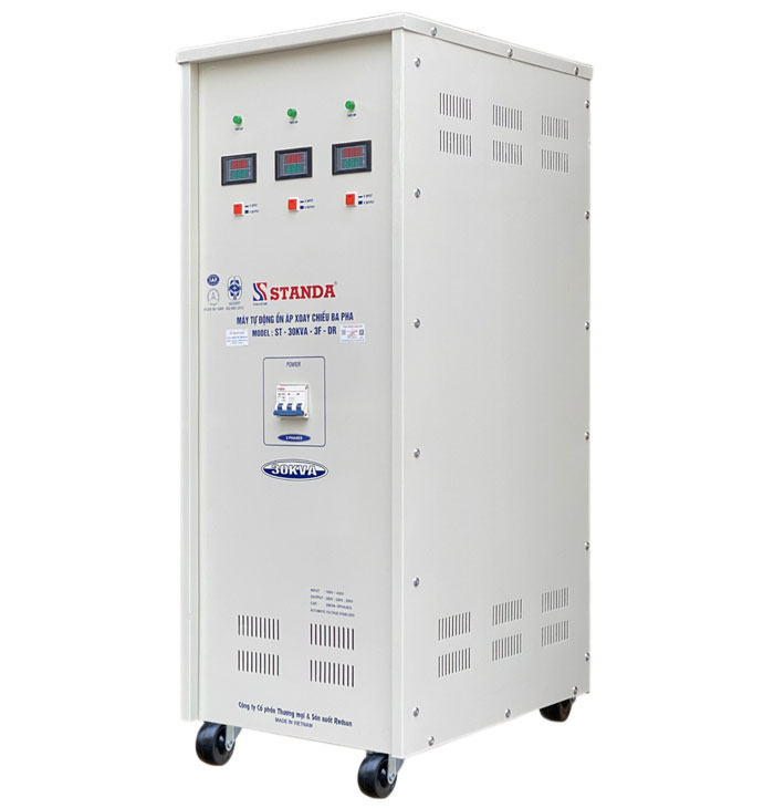 máy ổn áp Standa 20KVA dải 160V - 430V mặt nghiêng phải dhdt 