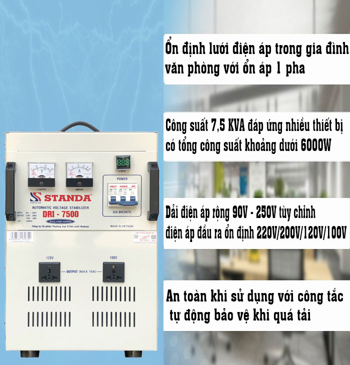 ổn áp Standa 7.5KVA dải 90V-250V DRI 