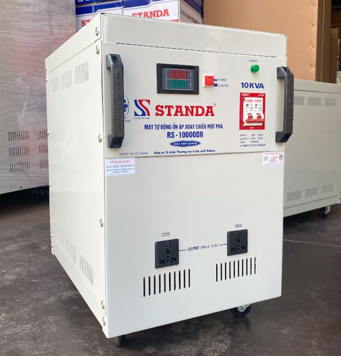Máy ổn áp Standa 10KVA dải 90V -250V mặt nghiêng của máy dây đồng 