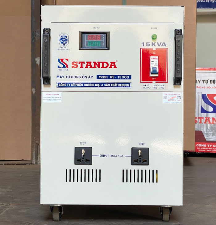 ổn áp Standa 15KVA DRI dải 150V -250V mạt trước của máy 