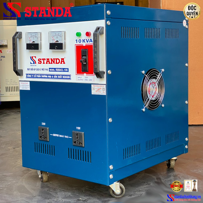máy biến áp cách ly Standa 10KVA 1 pha dải 220v-220v-110v dây đồng 