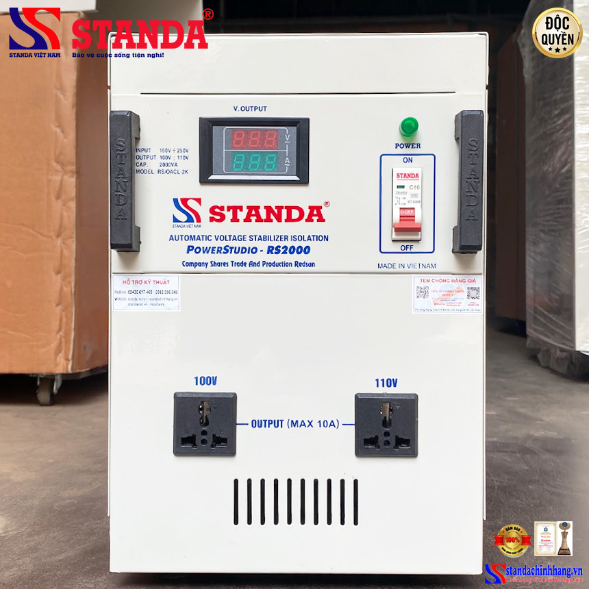 ổn áp cách ly Standa 2KVA dải điện áp 150V -250V điện áp cách ly 100V -110V - 220V 