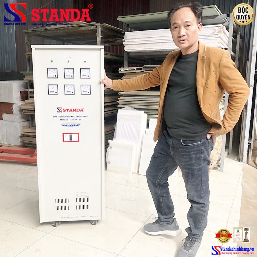 Hình ảnh lắp đặt máy ổn áp Standa 75KVA 3 pah dây đồng 100% cho máy làm gỗ CNC 