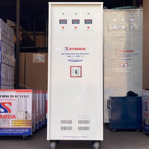 Bàn giao máy Ổn áp Standa 60KVA thế hệ mới 3 pha dải 260V dây đồng 100%
