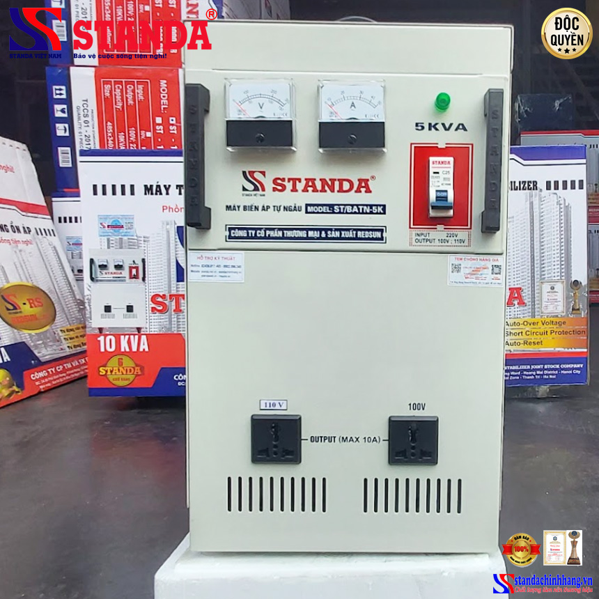 Biến áp tự ngẫu Standa 5KVA dải điện áp 220V-110V-100V 1 pha dây đồng 
