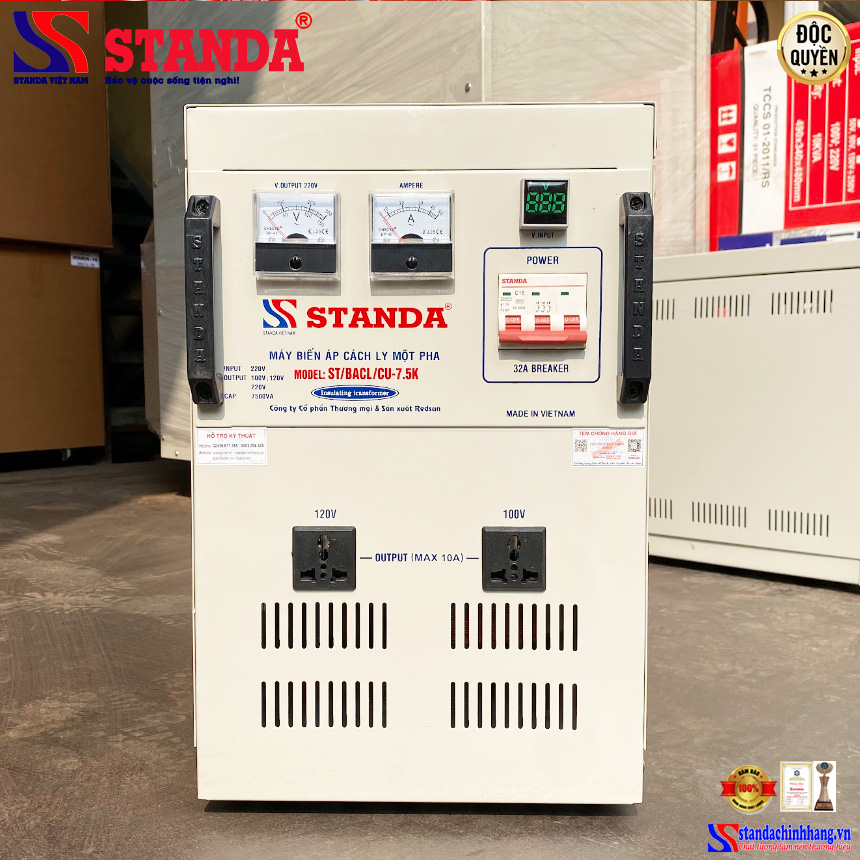 Biến áp cách ly STANDA 7.5KVA dải điện áp 220V - 200V -120V -100V dây đồng 100% 