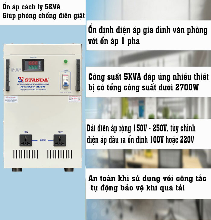 ổn áp cách ly Standa 5KVA với công dụng của máy