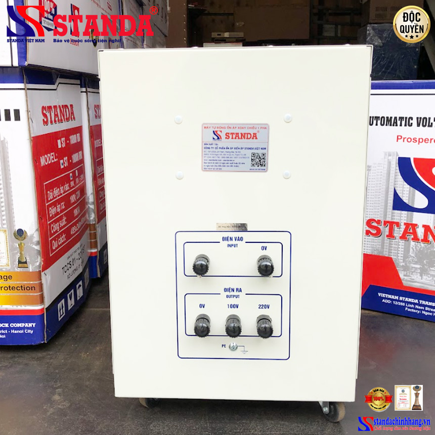 mẫu máy ổn áp Standa 10KVA điện áp 150V -250V dây đồng 100% mặt sau của máy mặt sau 