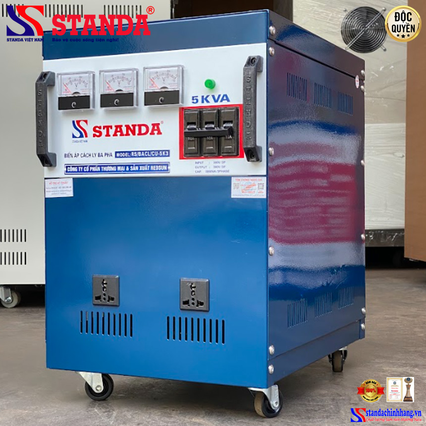 mẫu máy biến áp cách ly Standa 5KVA điện áp 380V 3 pha dây đồng 100% 