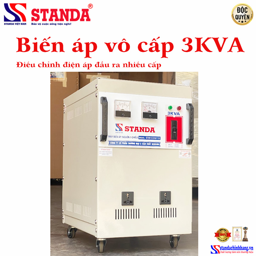 Hình ảnh máy biến áp vô cấp Standa 3KVA mặt nghiêng máy 