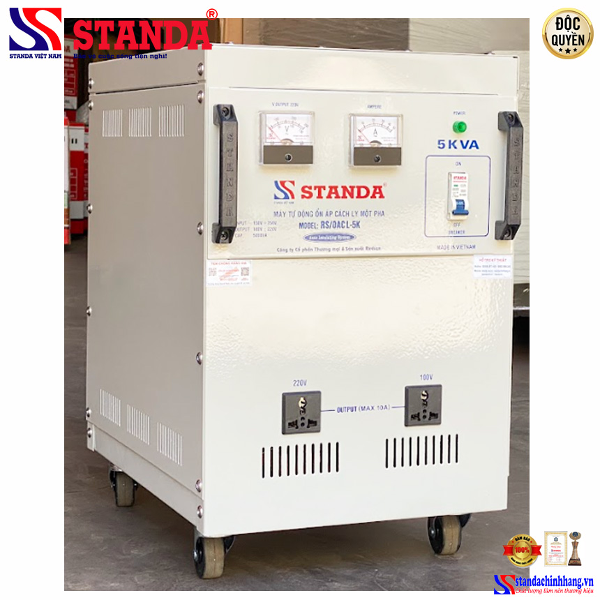 máy ổn áp cách ly Standa 5KVA điện áp 380V-220V máy đặt mặt nghiêng 