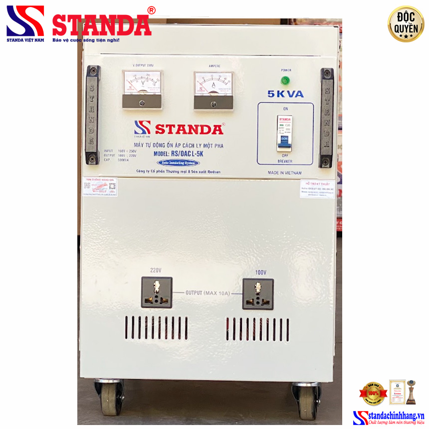 Ổn áp cách ly Standa 5KVA dải điện áp 150V -250V điện áp ra 100V – 220V máy đặt