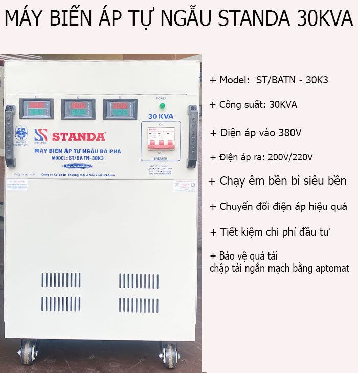 Biến áp tự ngẫu Standa 30KVA đồng hồ điện tử