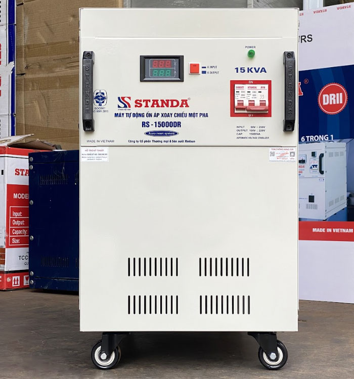 máy tự động ổn áp Standa 15KVA dải 90V-250V day dong mat truoc may 